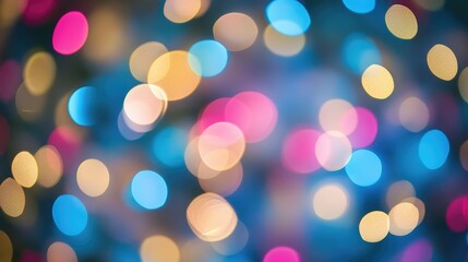 Colorful bokeh lights in shades of blue, pink, and gold, creating a magical New Year ambiance