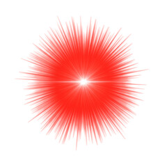 Red Lens Flare isolated on transparent background, PNG, cutout, glowing red, light burst, bright, vibrant