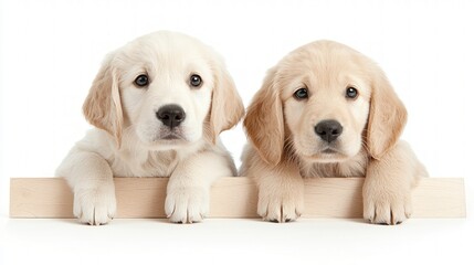 Adorable Golden Retriever Puppies  Wooden Banner  Pet Adoption  Cute Dogs  White Backgroun