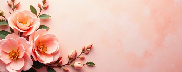 Soft peach floral design on textured wallpaper background, vintage, elegant