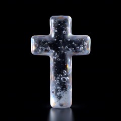 Iridescent holographic crystal glass cross with bubbles