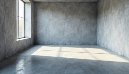 Spacious grey cement floor in modern room with geometric shapes and shadows, contemporary, blank