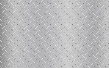 Diamond plate. Silver industrial background. Steel flooring with shiny effect. Metal texture with gradient. Polished chrome material. Bright stainless walkway. Vector illustration.