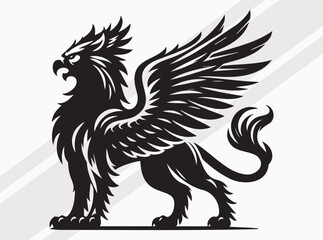 Griffin Silhouette Black Color Mythical Winged Beast Vector Art and Clipart for Designs