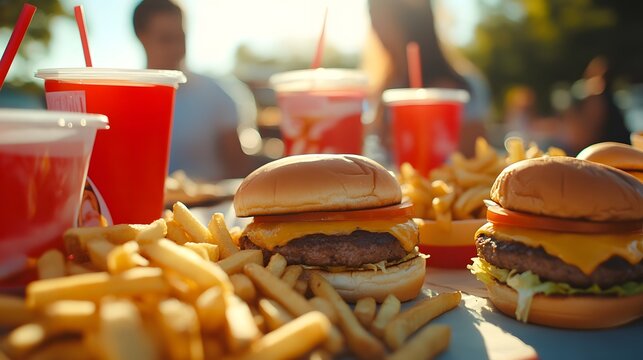 Fast Food Cheeseburger and Fries Combo / ファストフードのチーズバーガーとフライドポテト コンボ