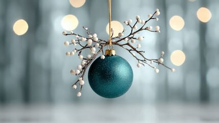 Elegant Teal Christmas Ornament with White Berries  Festive Holiday Decoration