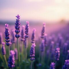 Obraz premium The soft hue of lavender flowers creates a serene atmosphere, lavender, bloom, flower field