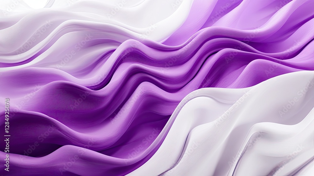 Poster abstract 3d horizontal waves, flowing heavy cloth in white and violet, ideal for creating dynamic, f