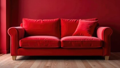 Fototapeta premium Velvety red fabric with subtle sheen on a high-end sofa covering, fabric, upholstery, couch