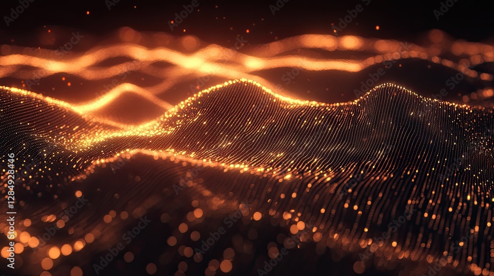 Poster abstract digital data stream flowing through a glowing grid, perfect for technology and digital conc