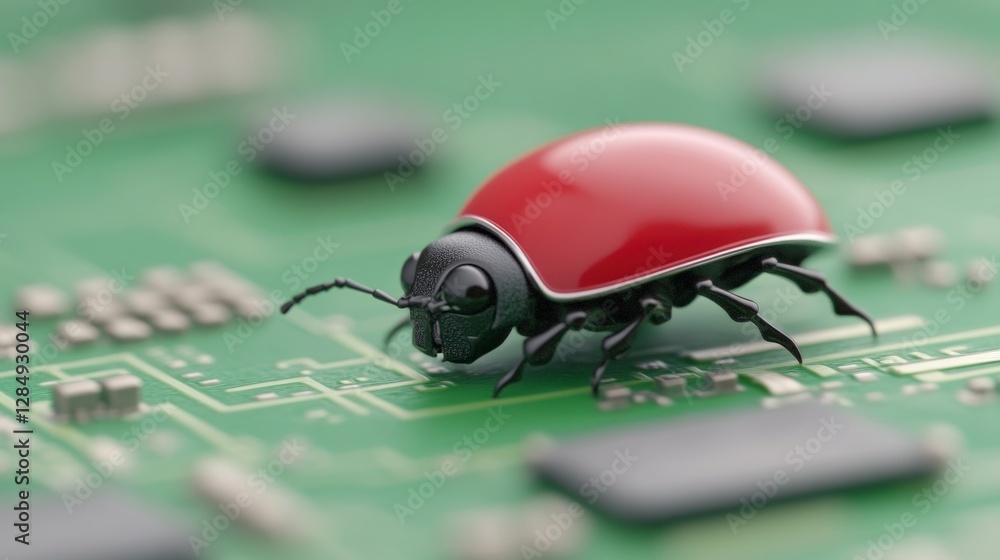 Poster cybersecurity bug red ladybug on circuit board