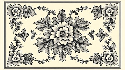 Elegant Black and White Floral Design Featuring Large Central Bloom