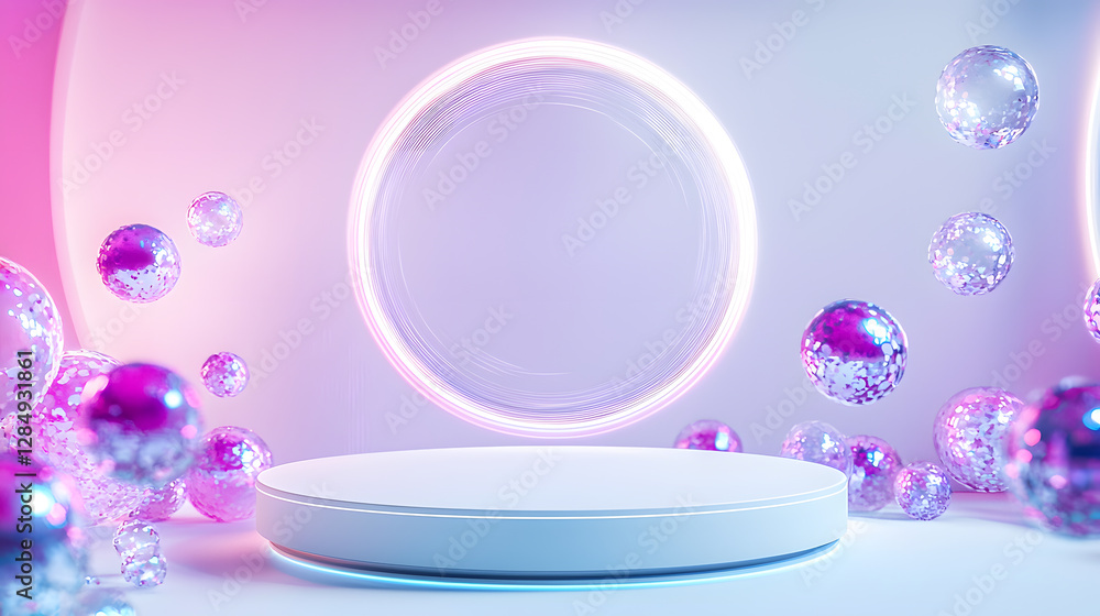 Poster dynamic abstract scene with floating bubbles studio environment digital art futuristic concept