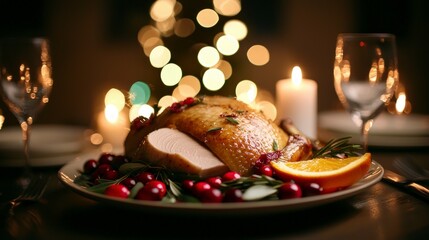 Roasted Turkey Christmas Dinner Festive Food Table Setting