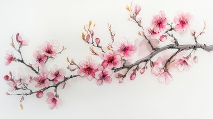A delicate arrangement of pink cherry blossoms on a branch, showcasing floral beauty.