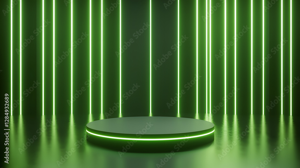Poster illuminated stage showcase virtual performance space digital image modern design low angle futuristi