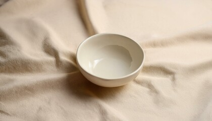 패브릭 위에 놓인 작은 도자기 그릇