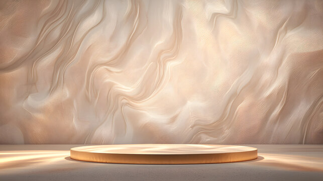 Elegant display platform in a minimalist studio interior design soft lighting modern aesthetic artistic showcase