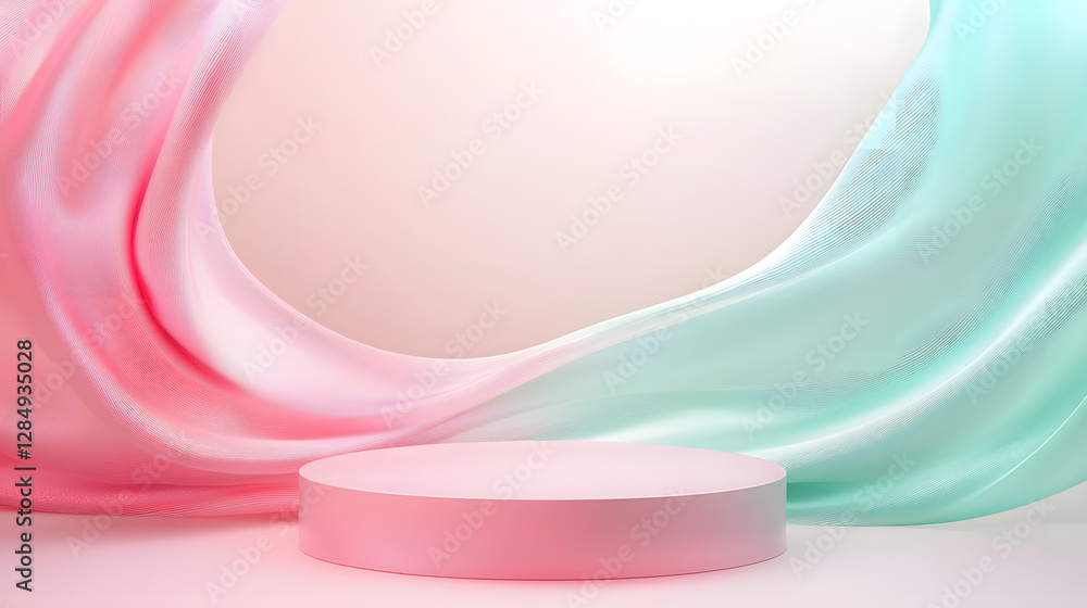 Poster elegant fabric flow displaying a soft pastel background studio setup visual art minimalist centered 
