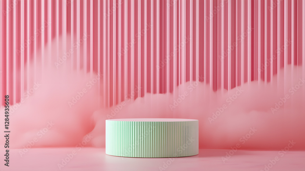 Poster artistic display of pastel colors with soft clouds in a minimalist studio environment