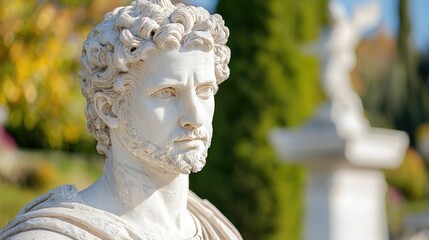 Obraz premium Roman bust sculpture in autumn garden