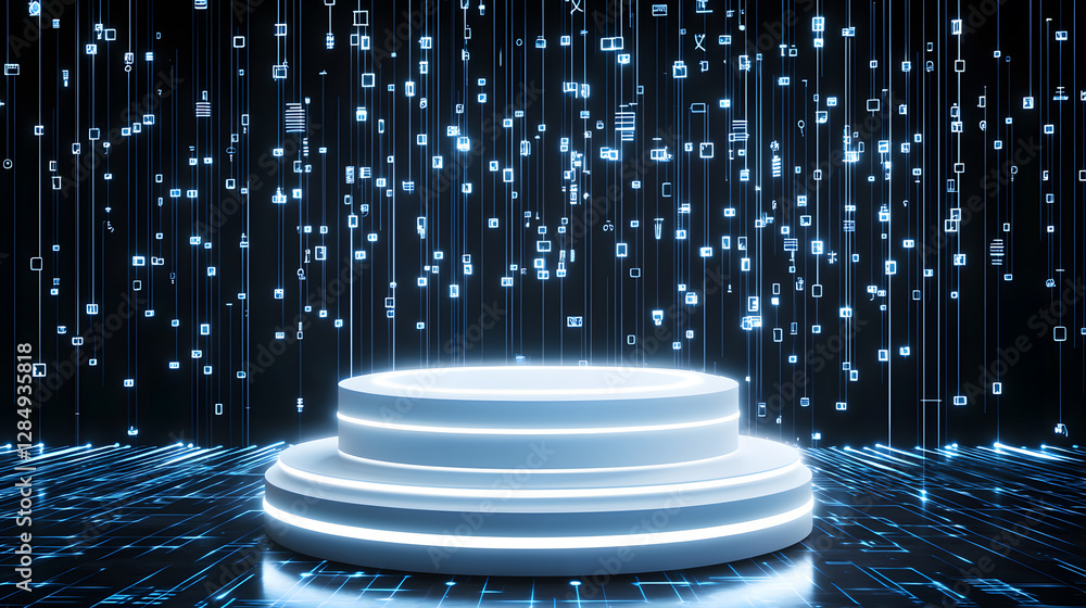 Poster futuristic digital podium virtual environment 3d rendering technology showcase high-tech concept stu