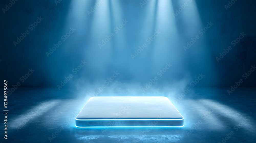 Poster illuminated stage setting virtual event digital art futuristic environment low angle view conceptual