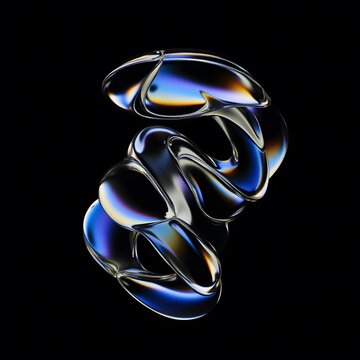 Iridescent abstract crystal glass object floating reflecting colorful light. 3d abstract shape