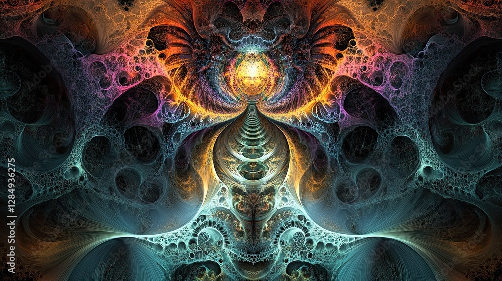 Poster abstract fractal designs with intricate patterns, showcasing beautiful geometric complexity in vibra