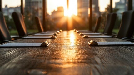 Fototapeta premium Modern Conference Room Sunset City View Business Meeting