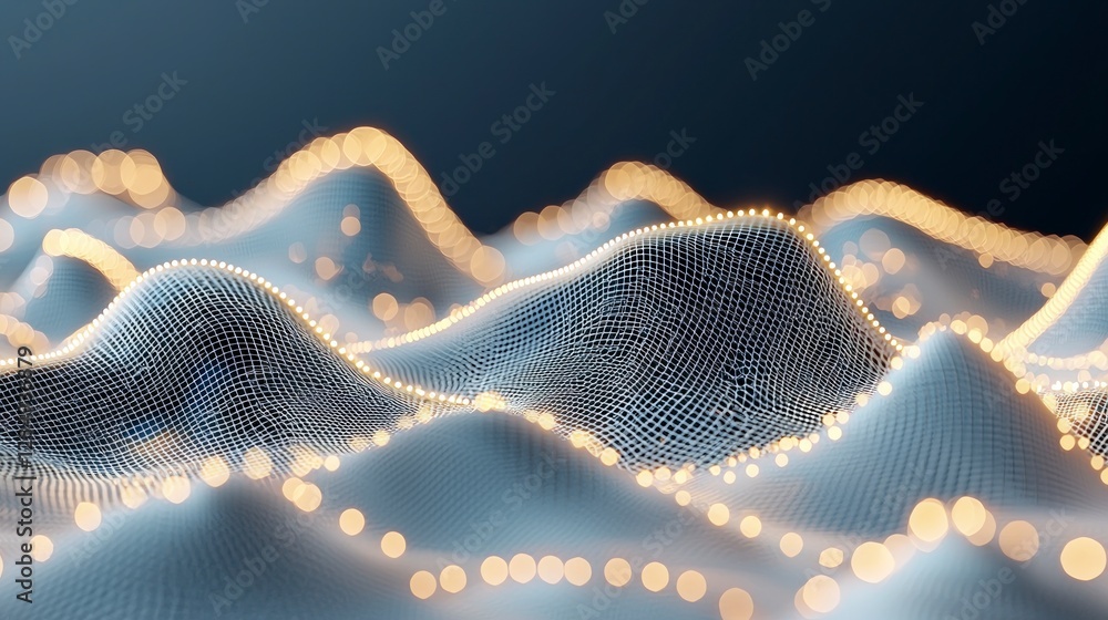 Poster abstract futuristic grid shimmering lights data flow network mesh digital landscape