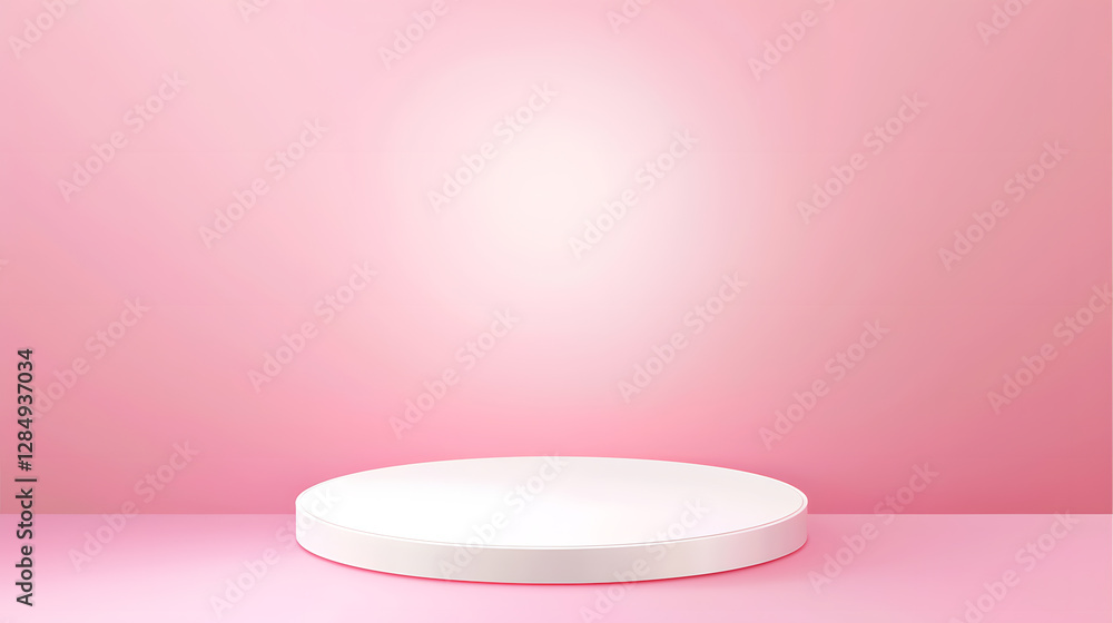 Poster showcase event round white display minimalist studio soft pink background elevated perspective produ