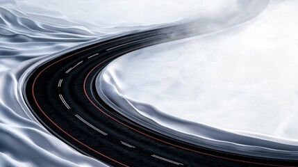 Winding Asphalt Road Through Snowy Landscape