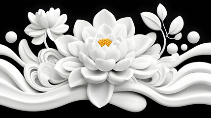 White Lotus Flower 3D Render with Wave Background