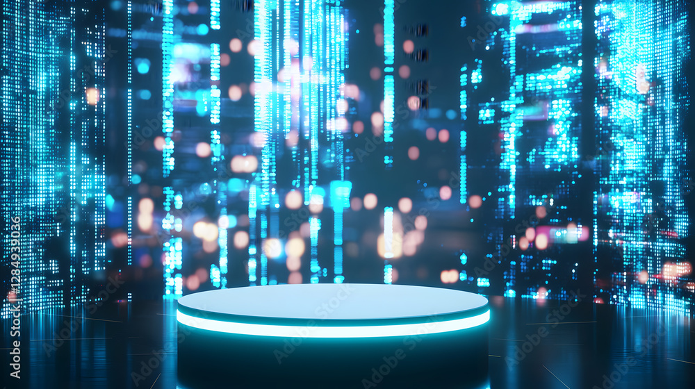 Poster dynamic digital display virtual stage 3d environment futuristic aesthetic high-tech concept