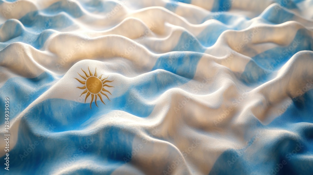 Poster a detailed and beautiful representation of the argentine flag flowing with texture and depth