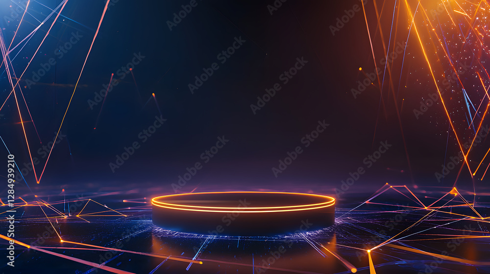 Poster dynamic light show featuring geometric patterns futuristic studio digital art immersive environment 