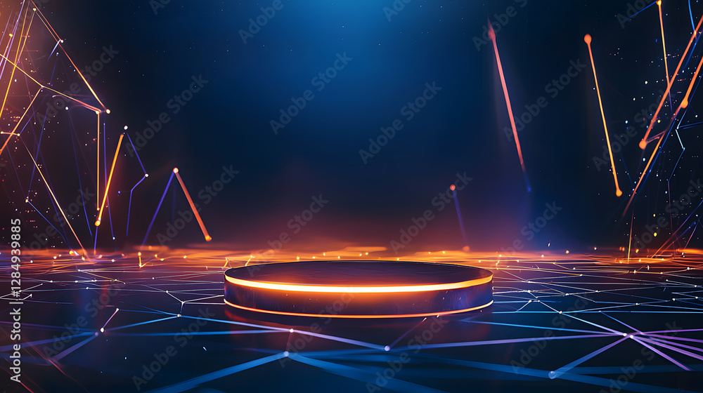 Poster dynamic light patterns illuminate futuristic stage virtual space digital art cyber environment abstr