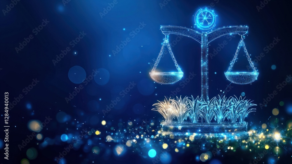Poster digital representation of justice scales with sparkling background