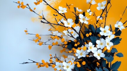 Spring Blossoms  White   Yellow Flowers  Branches  Floral Arrangement  Springtime Ambiance