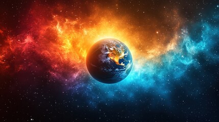 Obraz premium Earth in fiery cosmic nebula