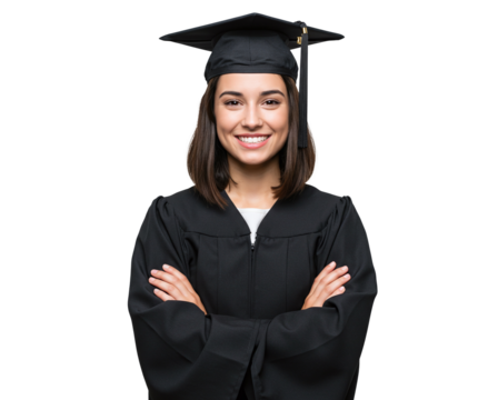 Beautiful smiling female university graduate with crossed arms
