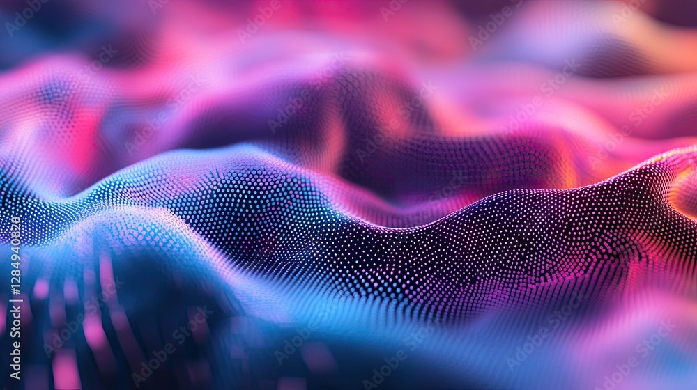 Poster abstract mesh of hexagons in glowing colors, creating a modern, tech-inspired backdrop.