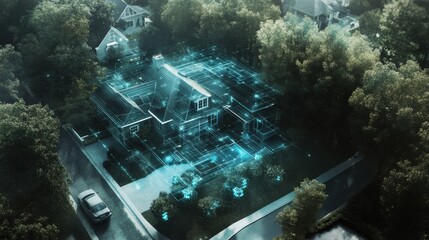 Modern Smart Home Concept with Digital Overlay and Futuristic Technology Elements