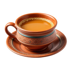 Chai Tea in Traditional Clay Cup on Transparent Background