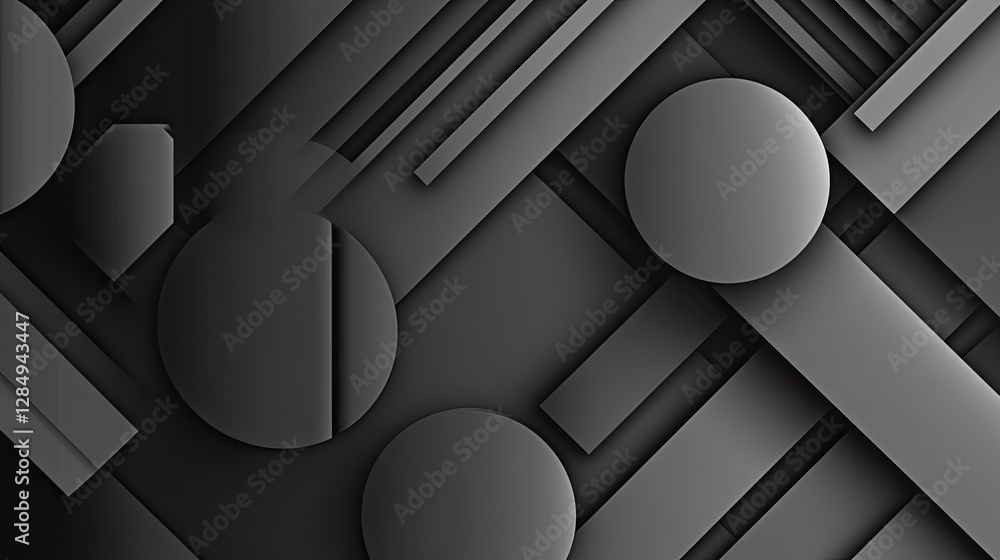 Poster abstract overlapping circles and lines in a monochrome gradient pattern.