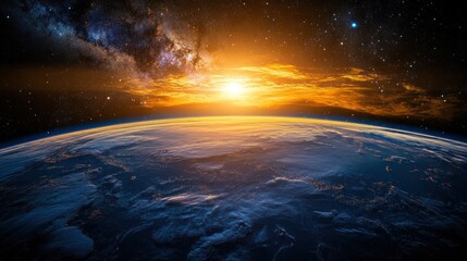 Earthrise sunrise space cosmos Milky Way nebula background