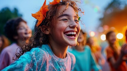 Joyful Girl Dancing at Festival  Kids  Fun  Laughter  Summer  Celebration  Happiness