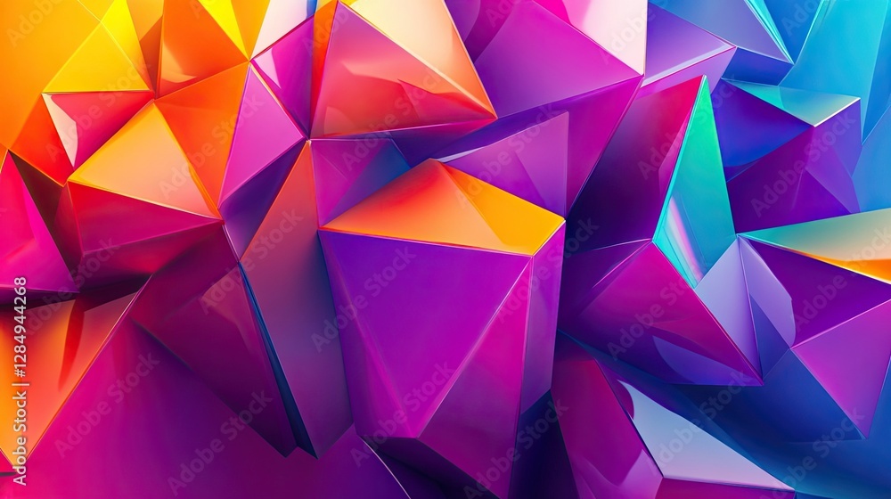 Poster abstract polygonal shapes in vibrant colors, creating a dynamic and modern design.