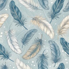 Feather-Inspired Seamless Pattern Design Nature Digital Illustration Calm Environment Top-Down View Modern Aesthetic